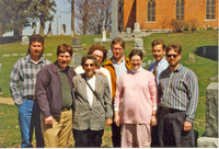 April 1996 Grandma Kagerer's memorial service. Sister Lakes, MI. Rick, Mike, Tanny, Sally (behind), Bruce, Ann, Nick (inside Ann), Joe & John