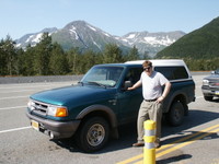 July 2004 Mike with his 96 Ford Ranger waiting for the one-way tunnel to Whittier, AK