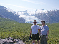 July 2004 Joe & Mike at the top of Portage Pass, overlooking Portage Glacier. Whittier, AK
