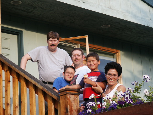 July 2004 - Mike, Stephen, John, Andrew & Barbara on the steps of Nora Drive